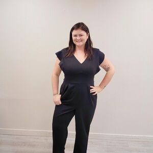 DKNY Black Flutter-Sleeve Jumpsuit - Size 16